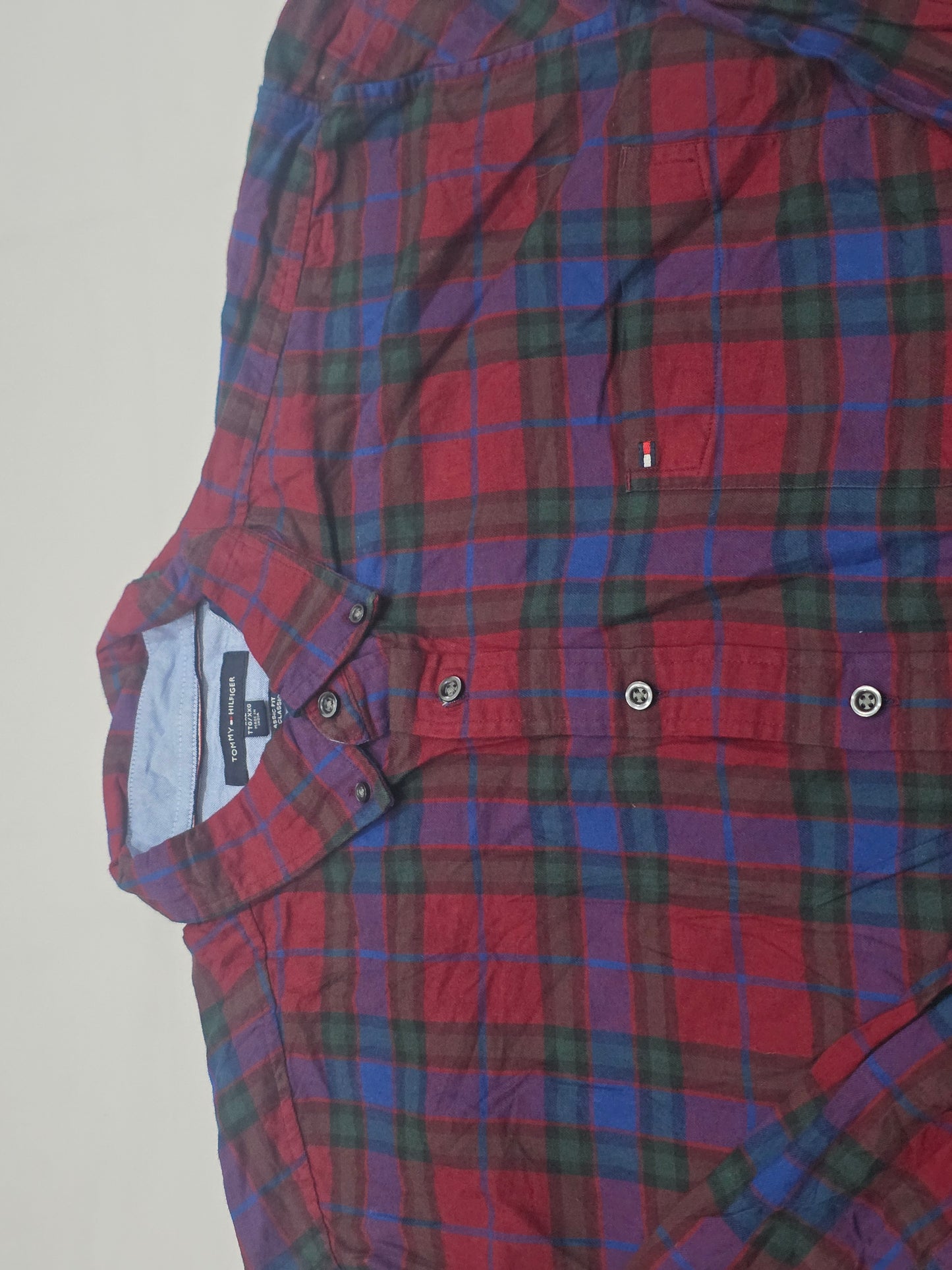 Camisa Classic Fit Tommy Hilfiger Xxl Cuadro Vino Y Azul
