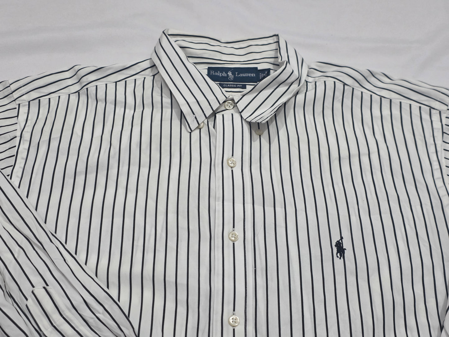 Camisa Ralph Lauren 18 34/35 Blanco Lineas Negro Pony Negro