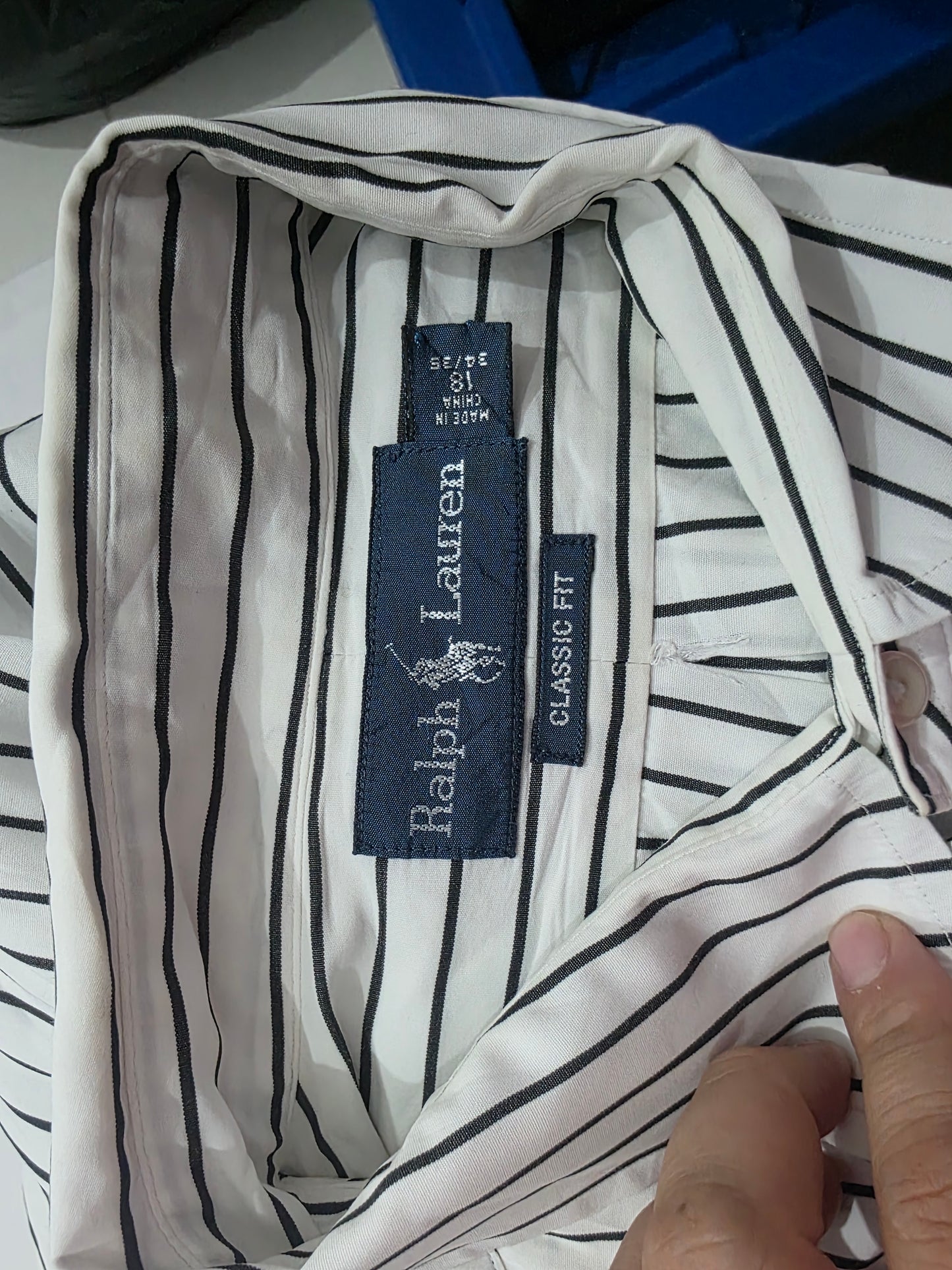 Camisa Ralph Lauren 18 34/35 Blanco Lineas Negro Pony Negro