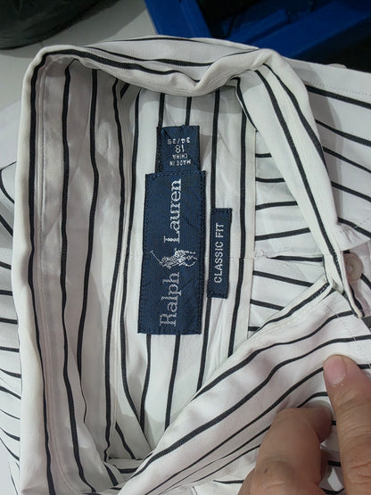 Camisa Ralph Lauren 18 34/35 Blanco Lineas Negro Pony Negro