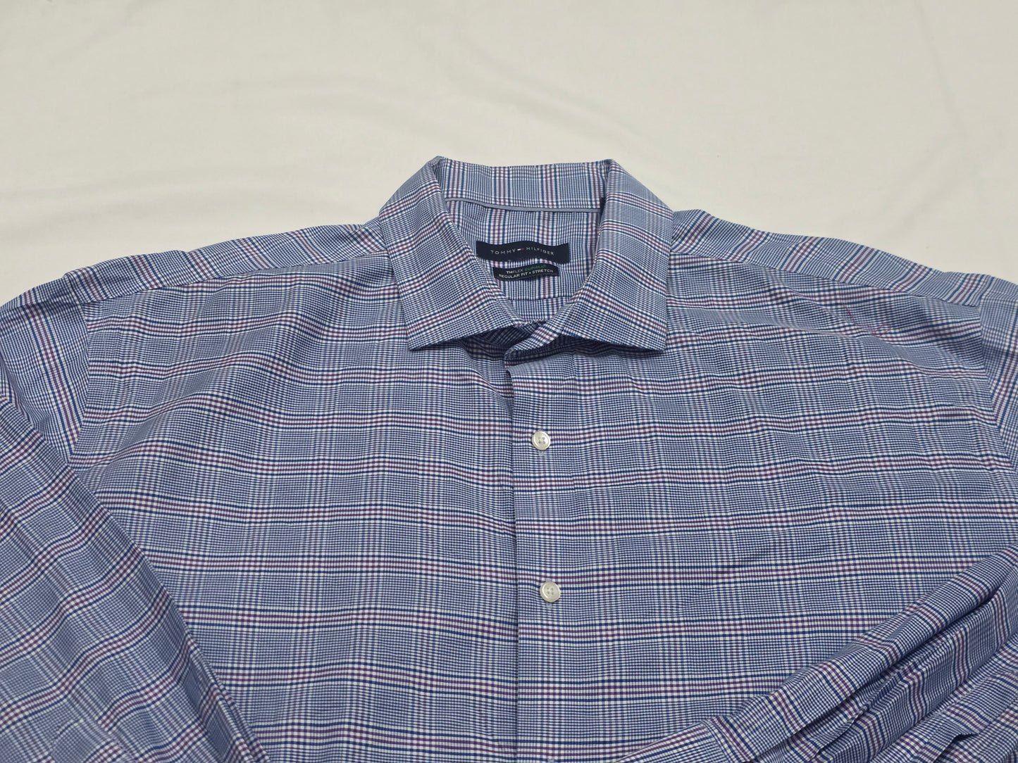 Camisa Tommy Hilfiger 18 1/2 34/35 Cuadro Azul Y Lila