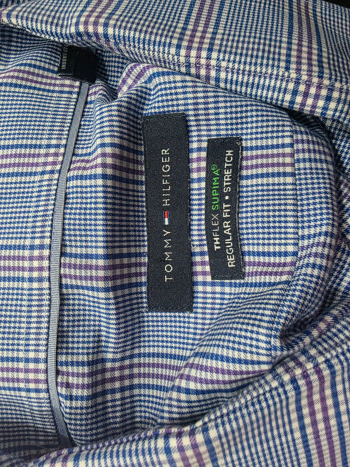 Camisa Tommy Hilfiger 18 1/2 34/35 Cuadro Azul Y Lila