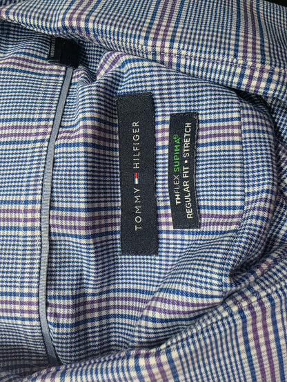 Camisa Tommy Hilfiger 18 1/2 34/35 Cuadro Azul Y Lila