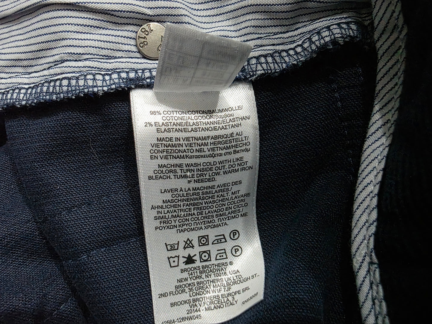 Pantalon Brooks Brothers 31x32 Slim Fit Azul Pana (Usado)