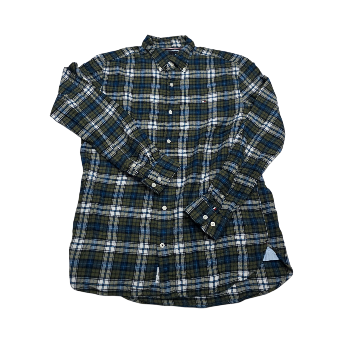 Camisa Tommy Hilfiger Mediana Regular Fit Cuadro Verde Azul (Usado)
