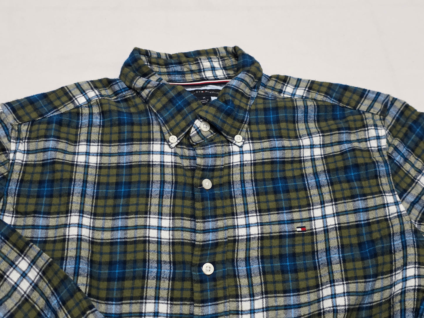 Camisa Tommy Hilfiger Mediana Regular Fit Cuadro Verde Azul (Usado)