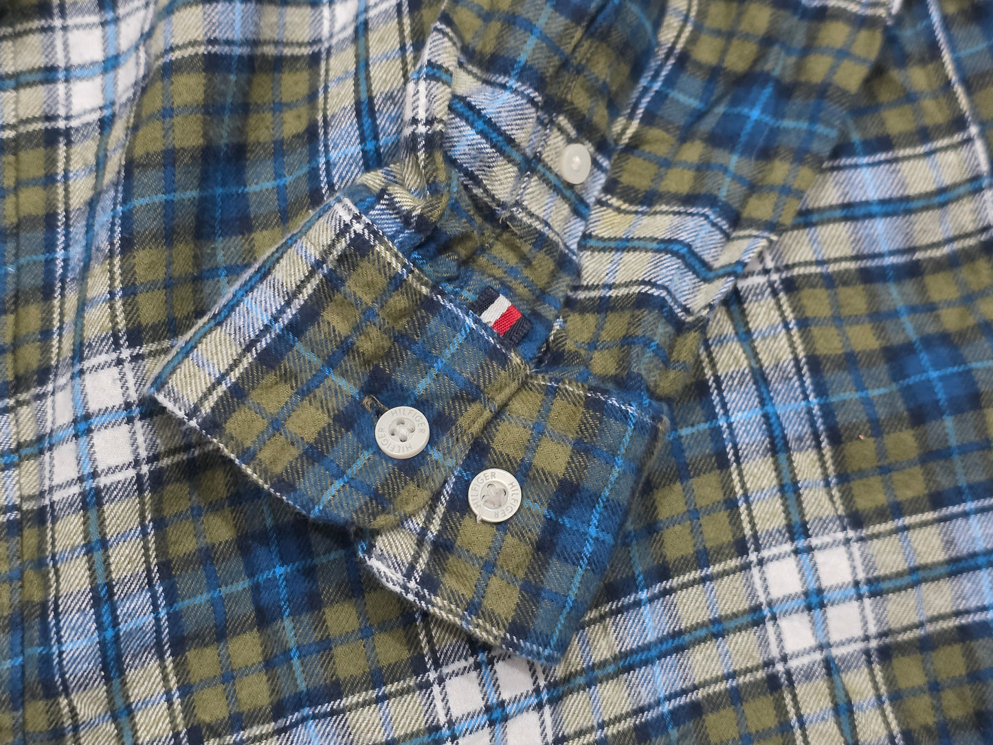 Camisa Tommy Hilfiger Mediana Regular Fit Cuadro Verde Azul (Usado)
