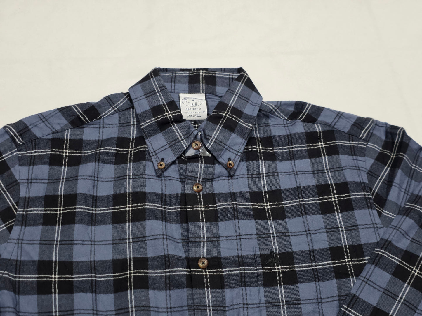 Camisa Brooks Brothers Mediana Azul Negro Cuadro Regent Fit (Usado)