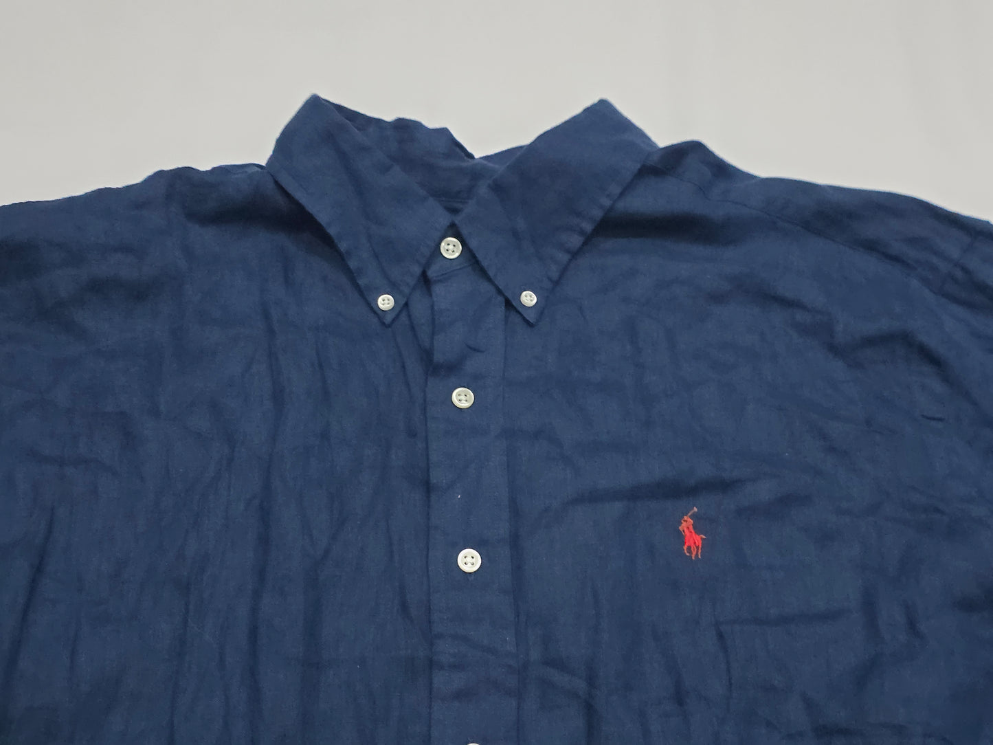 Camisa Manga Corta Ralph Lauren 2xl Classic Fit Azul Lino (NUEVO)
