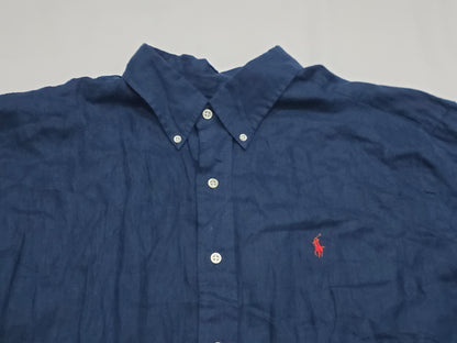 Camisa Manga Corta Ralph Lauren 2xl Classic Fit Azul Lino (NUEVO)
