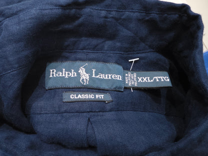 Camisa Manga Corta Ralph Lauren 2xl Classic Fit Azul Lino (NUEVO)