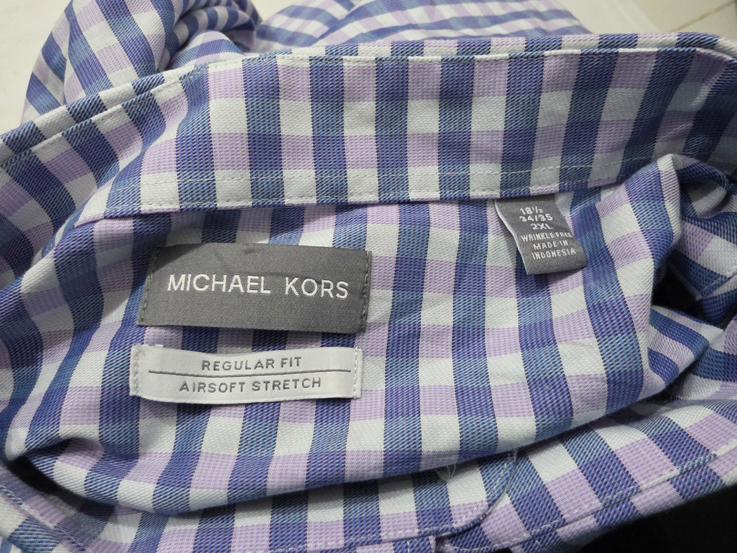 Camisa Michael Kors 2xl 18 1/2 34-35 Regular Fit Cuadro Azul (Usado)