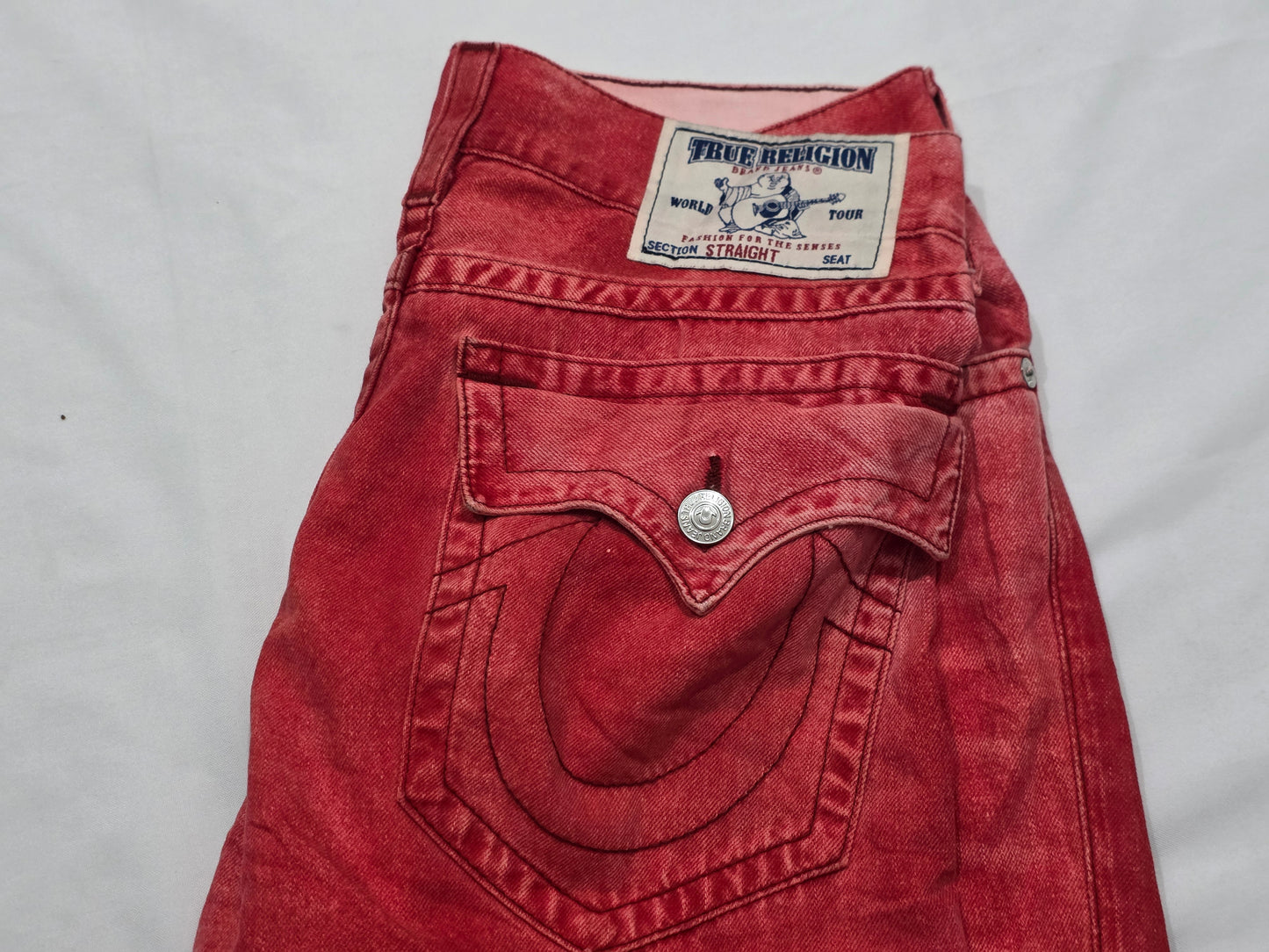 Pantalon Recto Pana True Religion 33 Rojo (Usado)