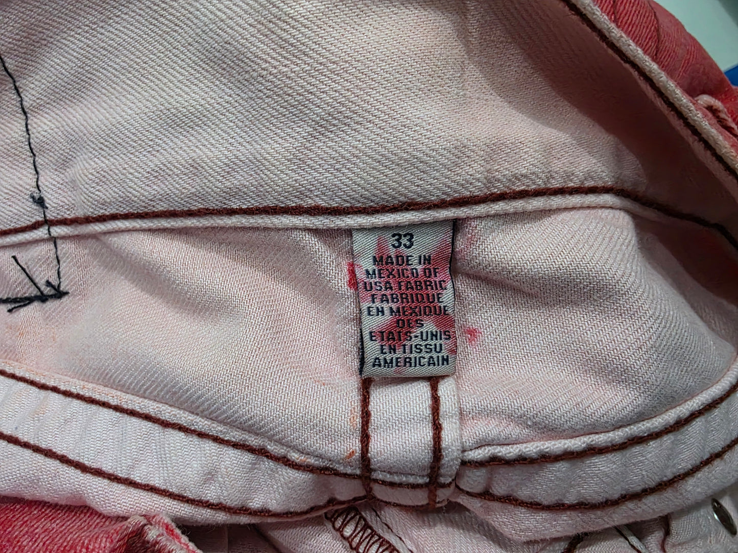 Pantalon Recto Pana True Religion 33 Rojo (Usado)