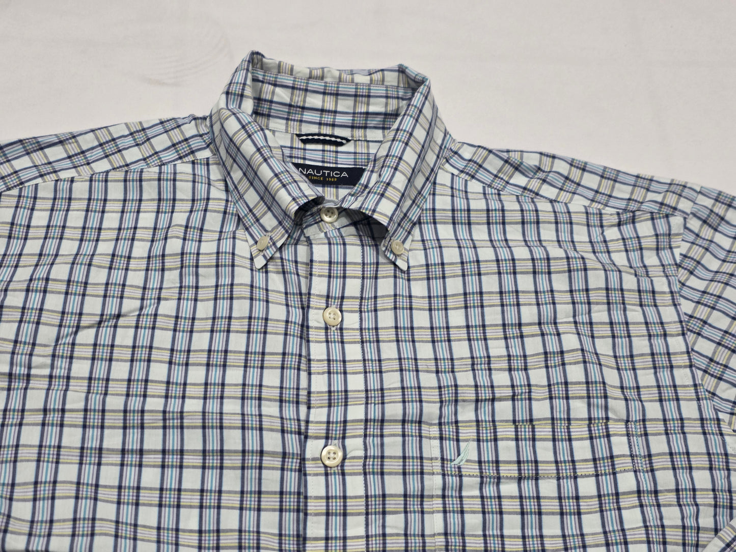 Camisa Nautica Mediana M Cuadro Blanco Azul (Usado)