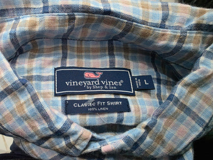 Camisa Lino Vineyard Vines Grande L Azul Rosa (Usado)