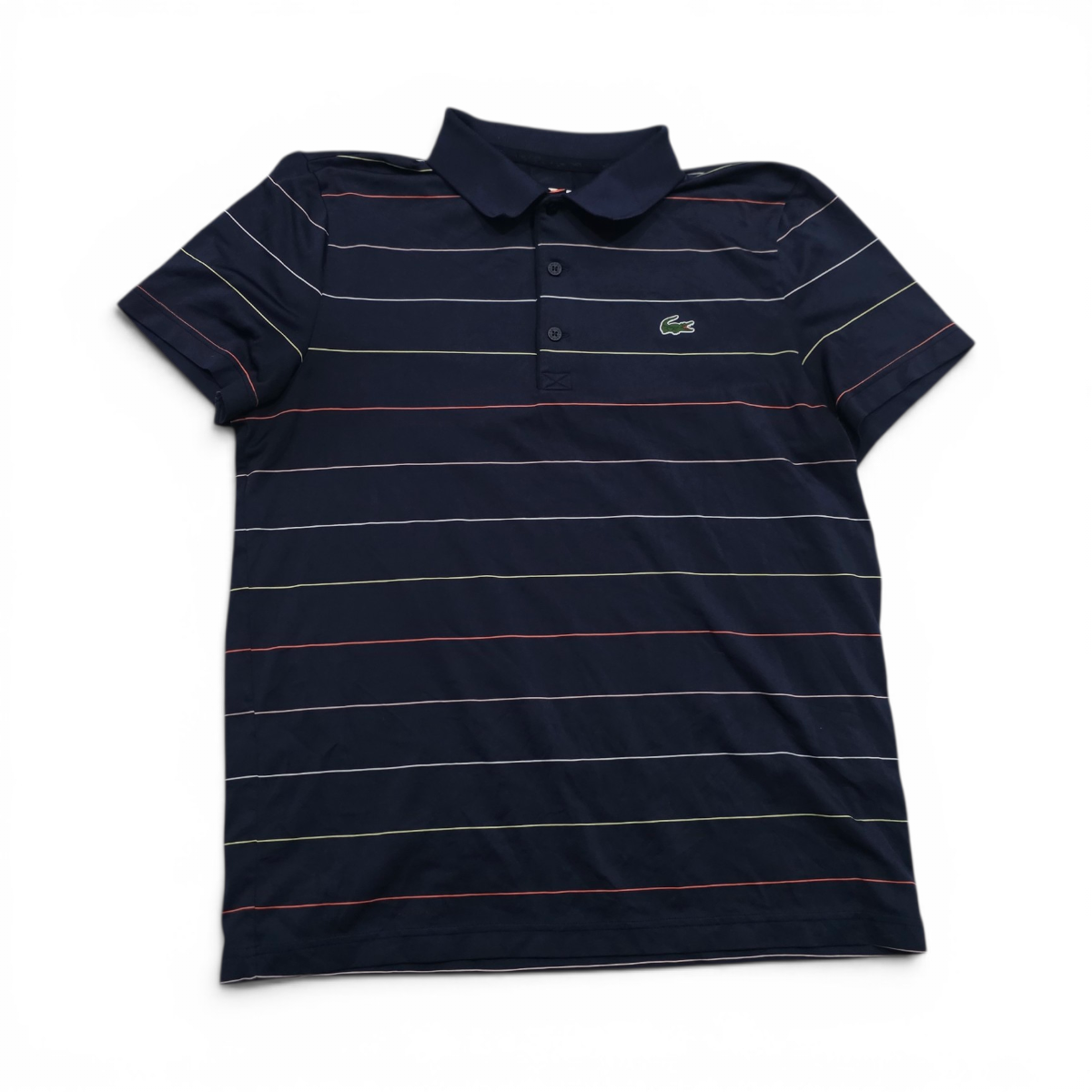 Playera Polo Sport Lacoste Grande L Azul Lineas (Usado)