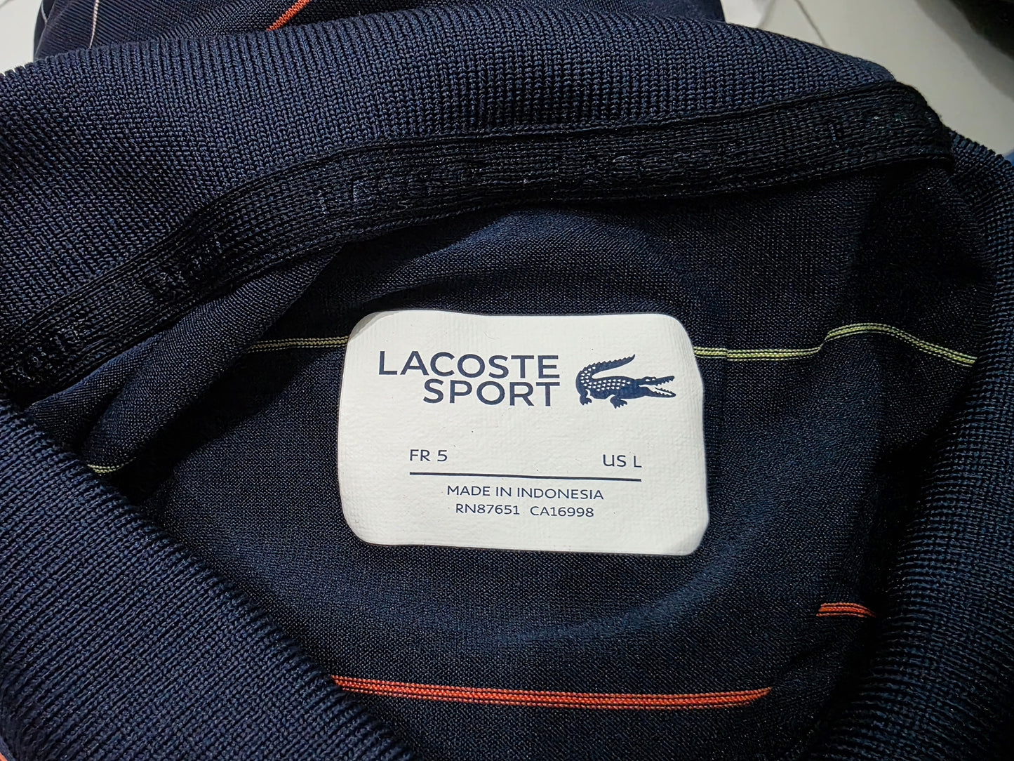 Playera Polo Sport Lacoste Grande L Azul Lineas (Usado)