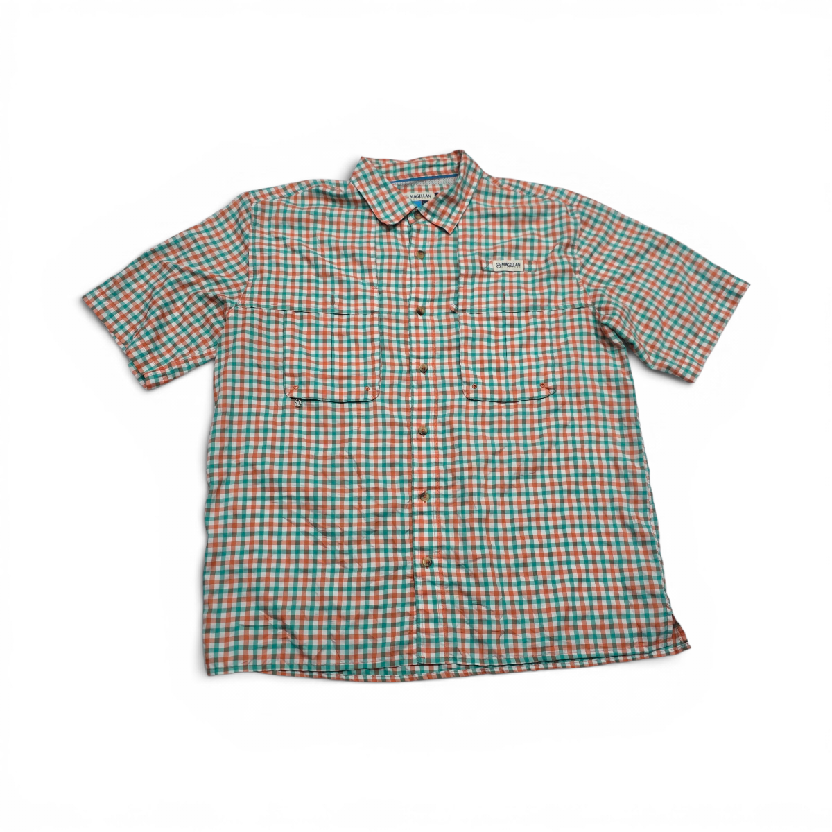 Camisa Magellan Grande L Cuadro Verde Naranja Manga Corta (Usado)