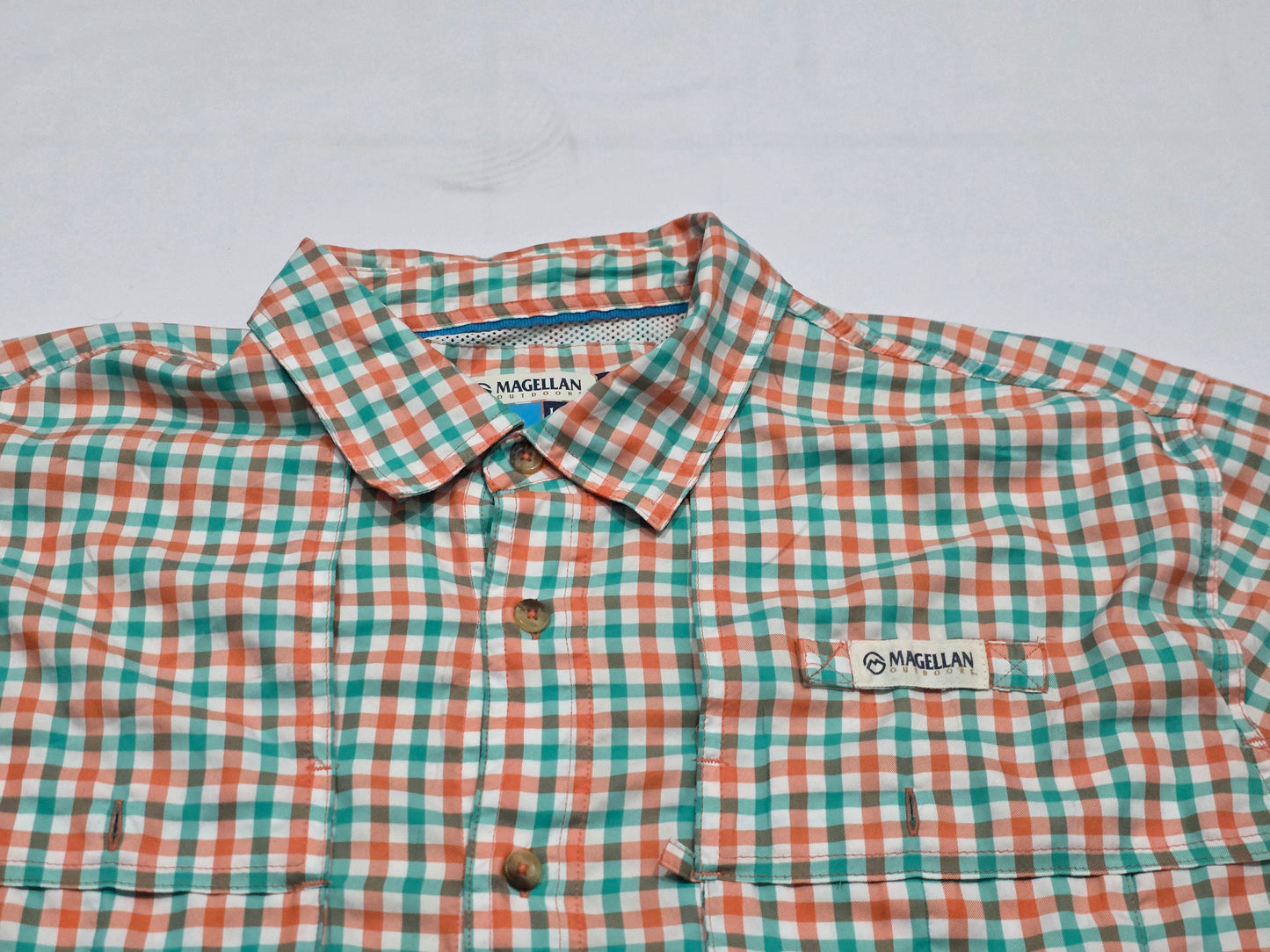 Camisa Magellan Grande L Cuadro Verde Naranja Manga Corta (Usado)