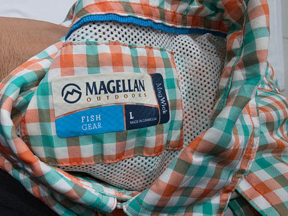 Camisa Magellan Grande L Cuadro Verde Naranja Manga Corta (Usado)