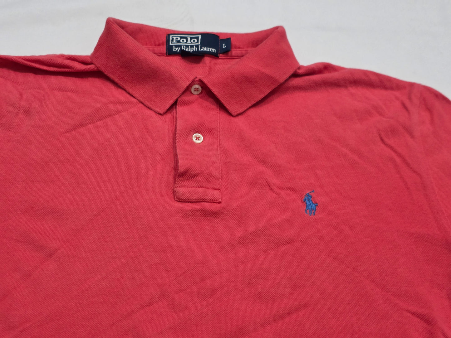 Playera Polo Ralph Lauren Grande L Coral Rojizo Pony Azul (Usado)