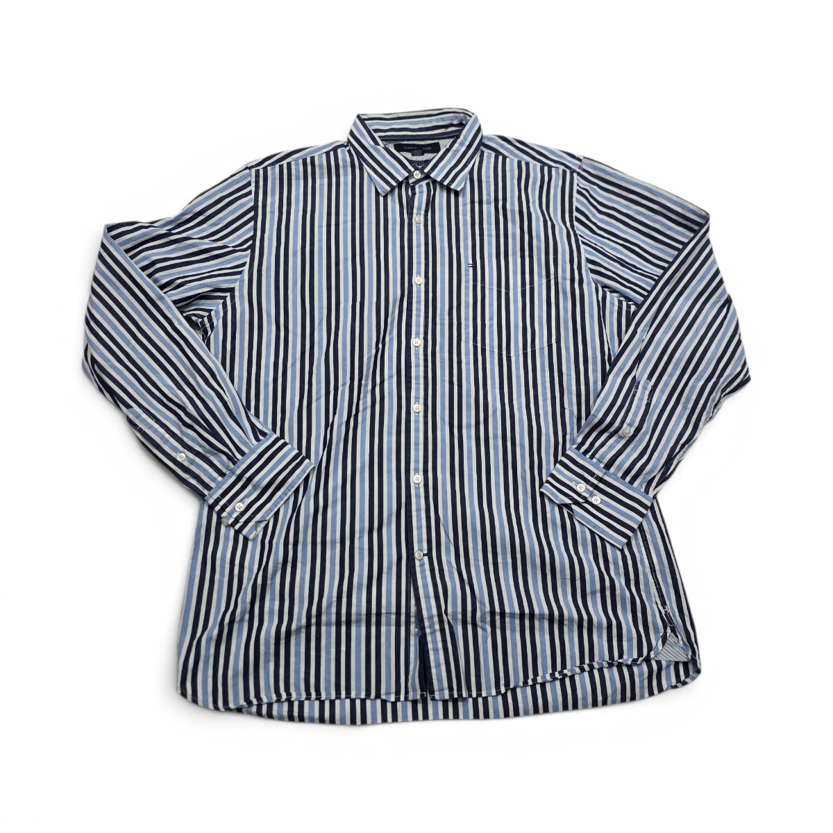 Camisa Tommy Hilfiger Grande L Custom Fit Azul Lineas (Usado)