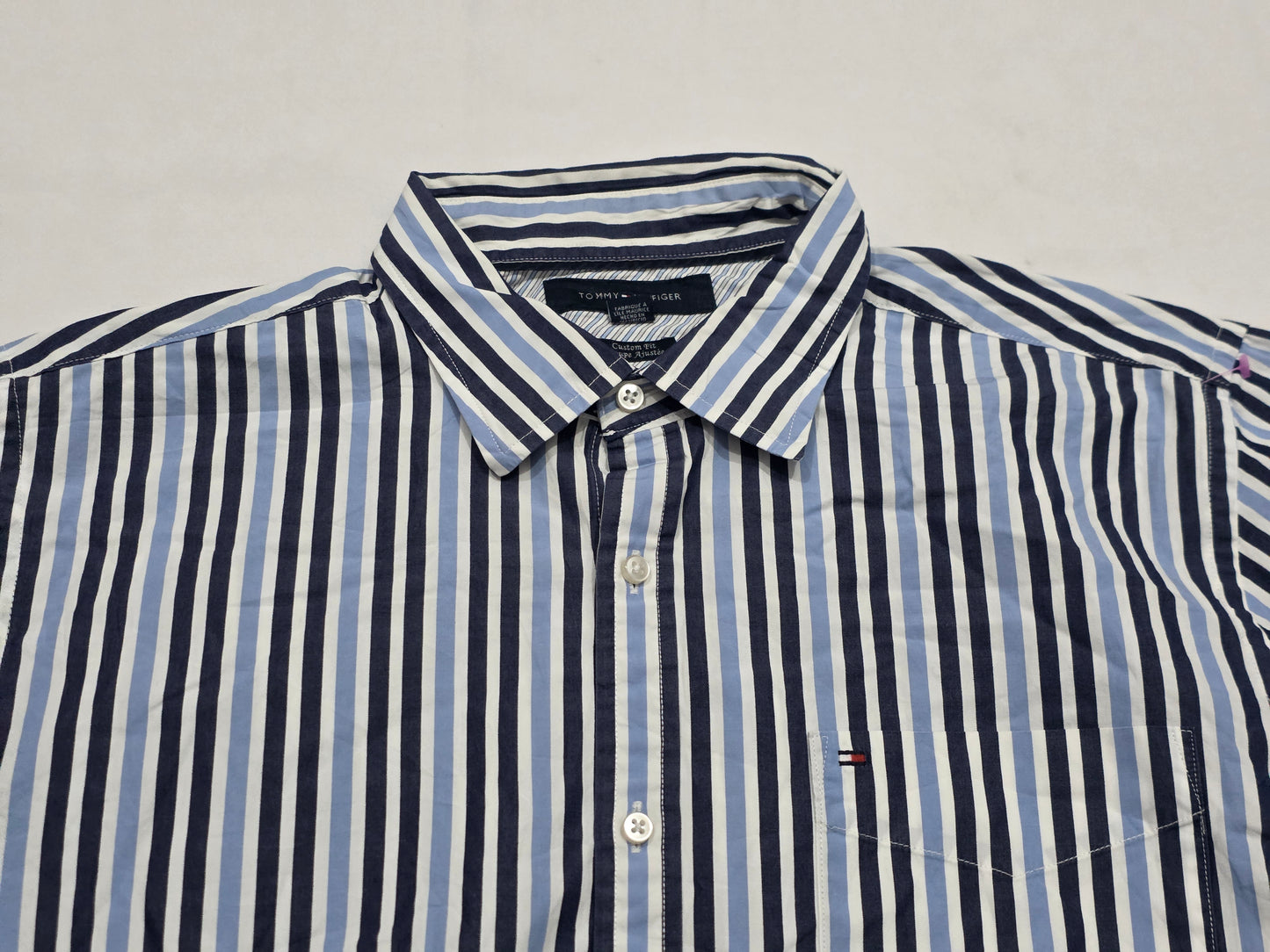 Camisa Tommy Hilfiger Grande L Custom Fit Azul Lineas (Usado)