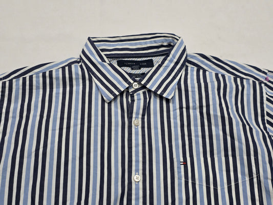 Camisa Tommy Hilfiger Grande L Custom Fit Azul Lineas (Usado)