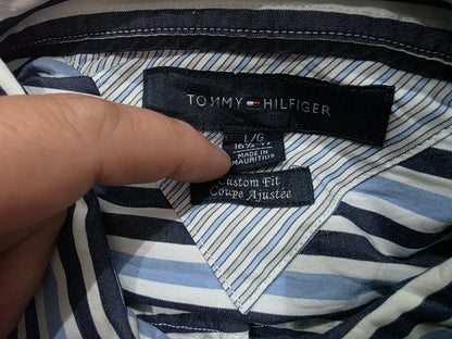 Camisa Tommy Hilfiger Grande L Custom Fit Azul Lineas (Usado)