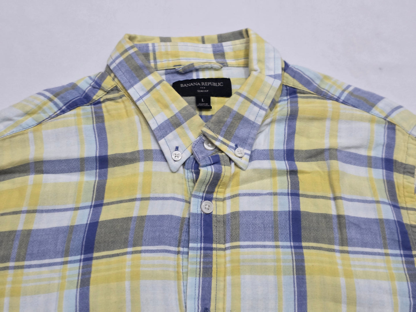 Camisa Banana Republic Grande L Cuadro Amarillo Azul (Usado)