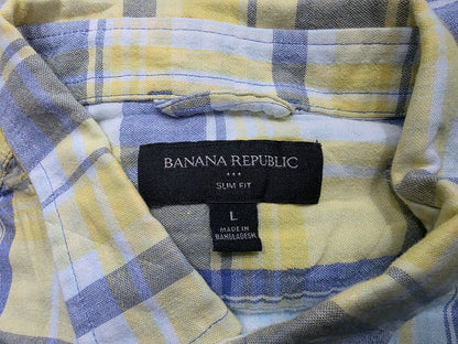 Camisa Banana Republic Grande L Cuadro Amarillo Azul (Usado)
