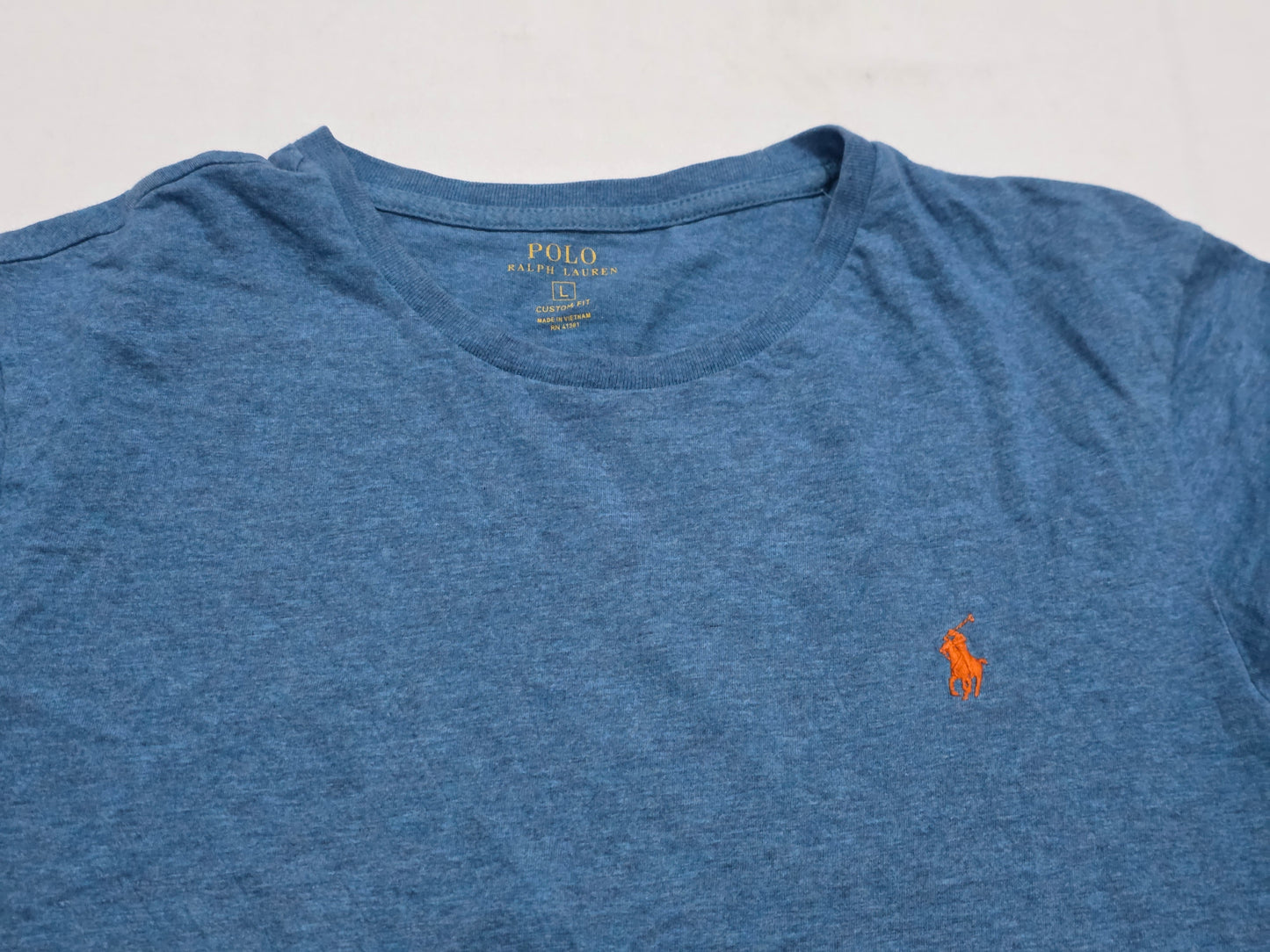 Playera Ralph Lauren Grande L Custom Fit Azul Pony Naranja (Usado)
