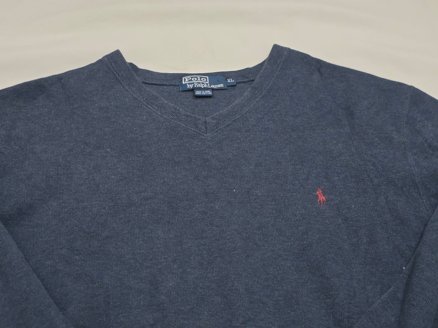 Sueter Ralph Lauren Xgrande Xl Azul Pony Rojo Cuello V (Usado)