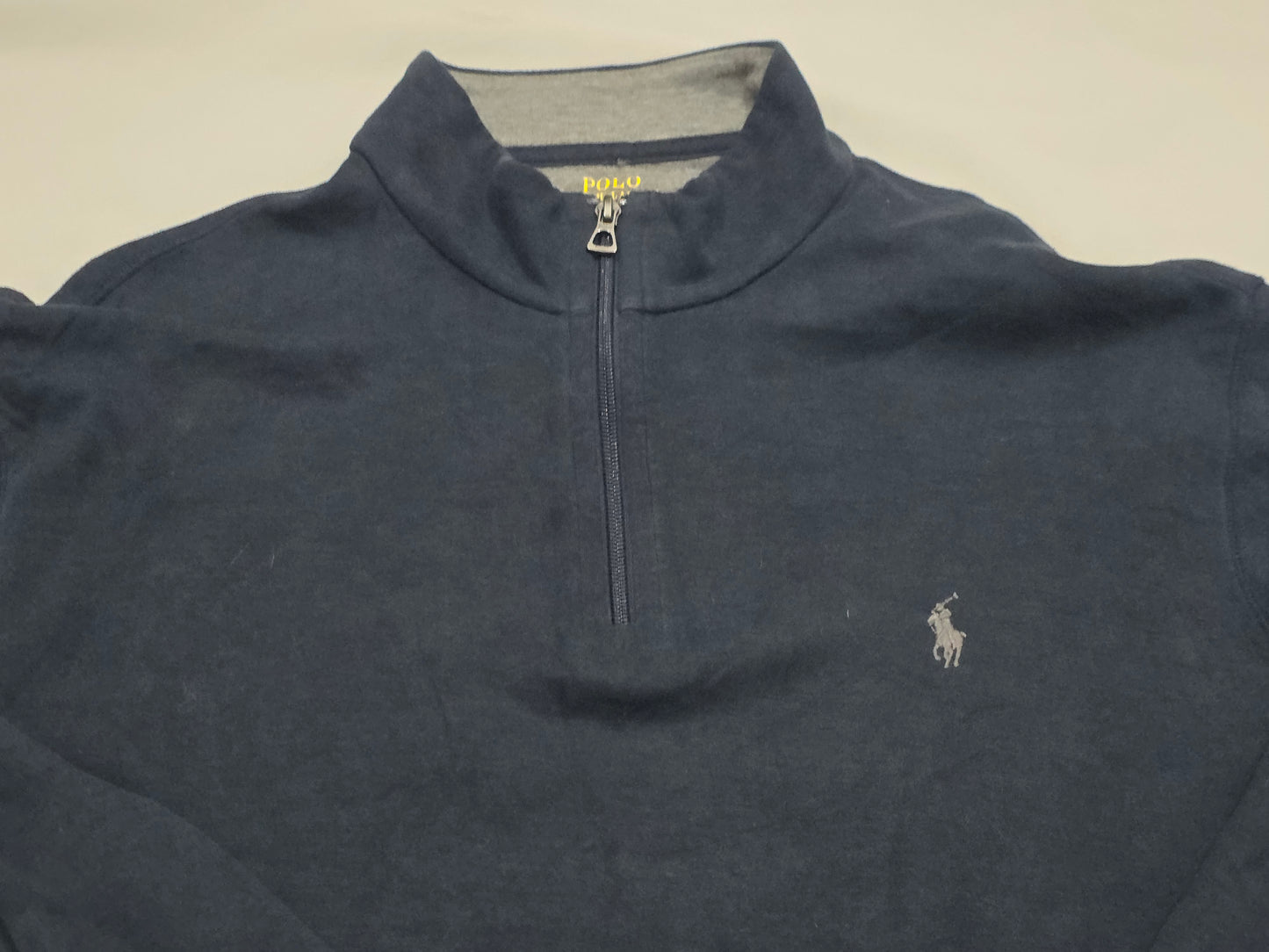 Sueter Ralph Lauren Xgrande Xl Azul Pony Gris Cierre Corto (Usado)