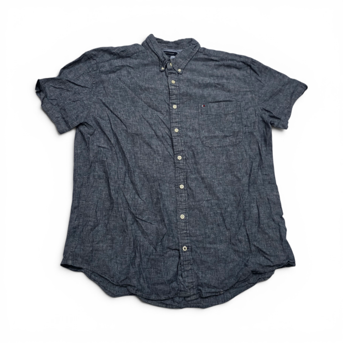 Camisa Manga Corta Tommy Hilfiger 2xl Custom Fit Azul Gris (Usado)