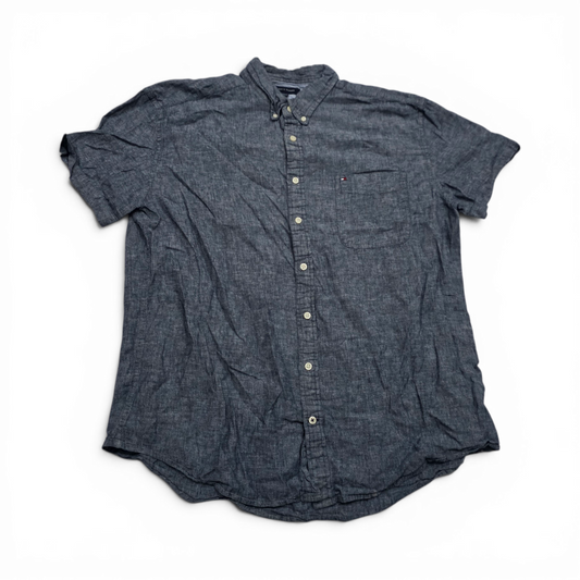 Camisa Manga Corta Tommy Hilfiger 2xl Custom Fit Azul Gris (Usado)
