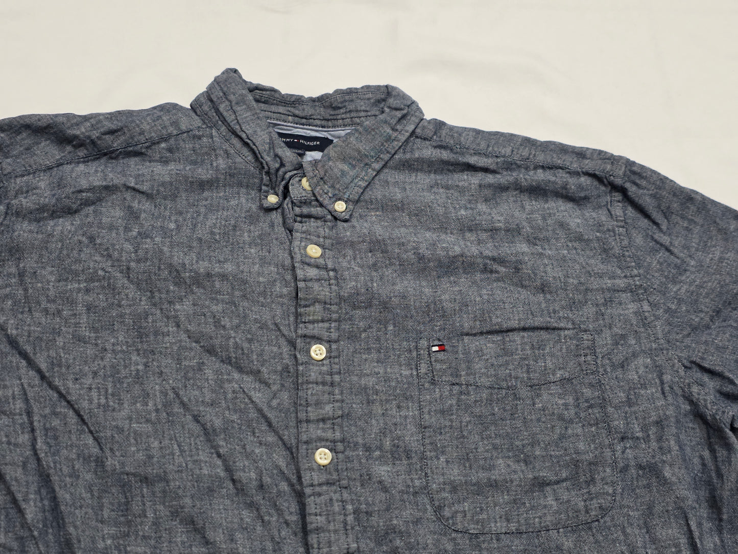 Camisa Manga Corta Tommy Hilfiger 2xl Custom Fit Azul Gris (Usado)