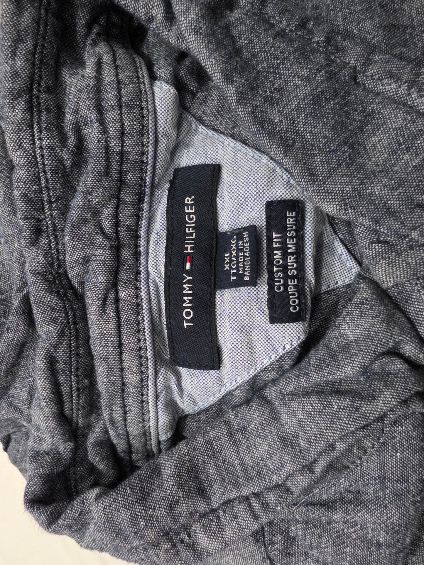 Camisa Manga Corta Tommy Hilfiger 2xl Custom Fit Azul Gris (Usado)