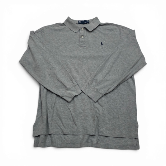 Playera Polo Ralph Lauren 2xl Gris Pony Azul Manga Larga (Usado)