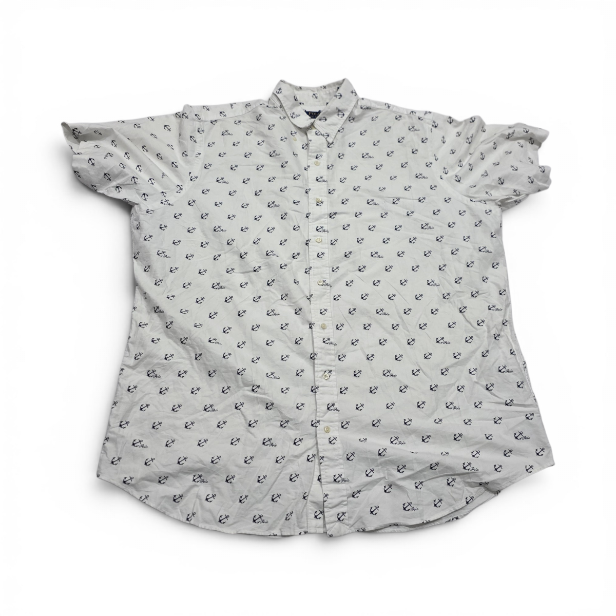 Camisa Manga Corta Ralph Lauren 2xl Alto Blanca Anclas (Usado)
