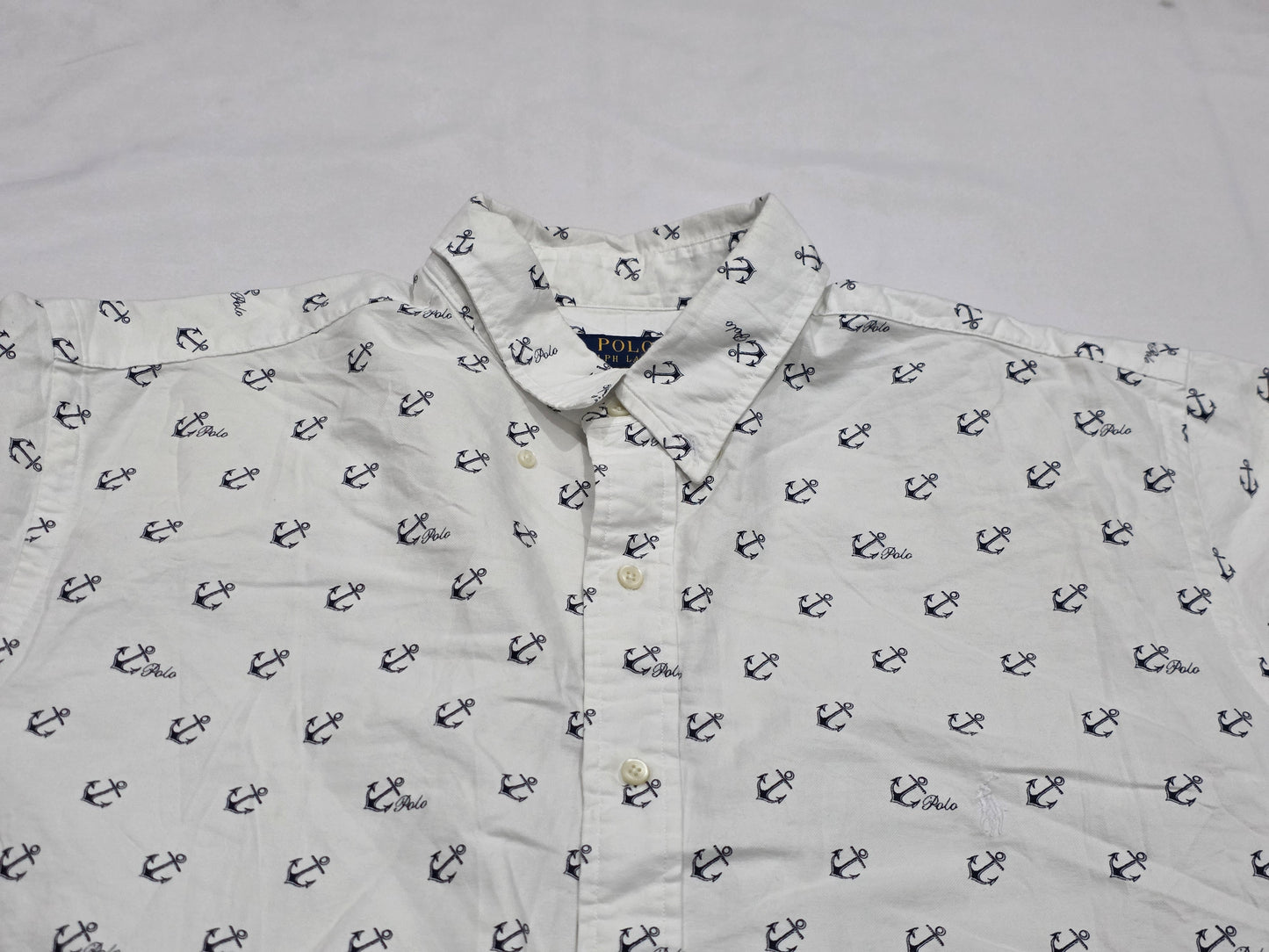 Camisa Manga Corta Ralph Lauren 2xl Alto Blanca Anclas (Usado)