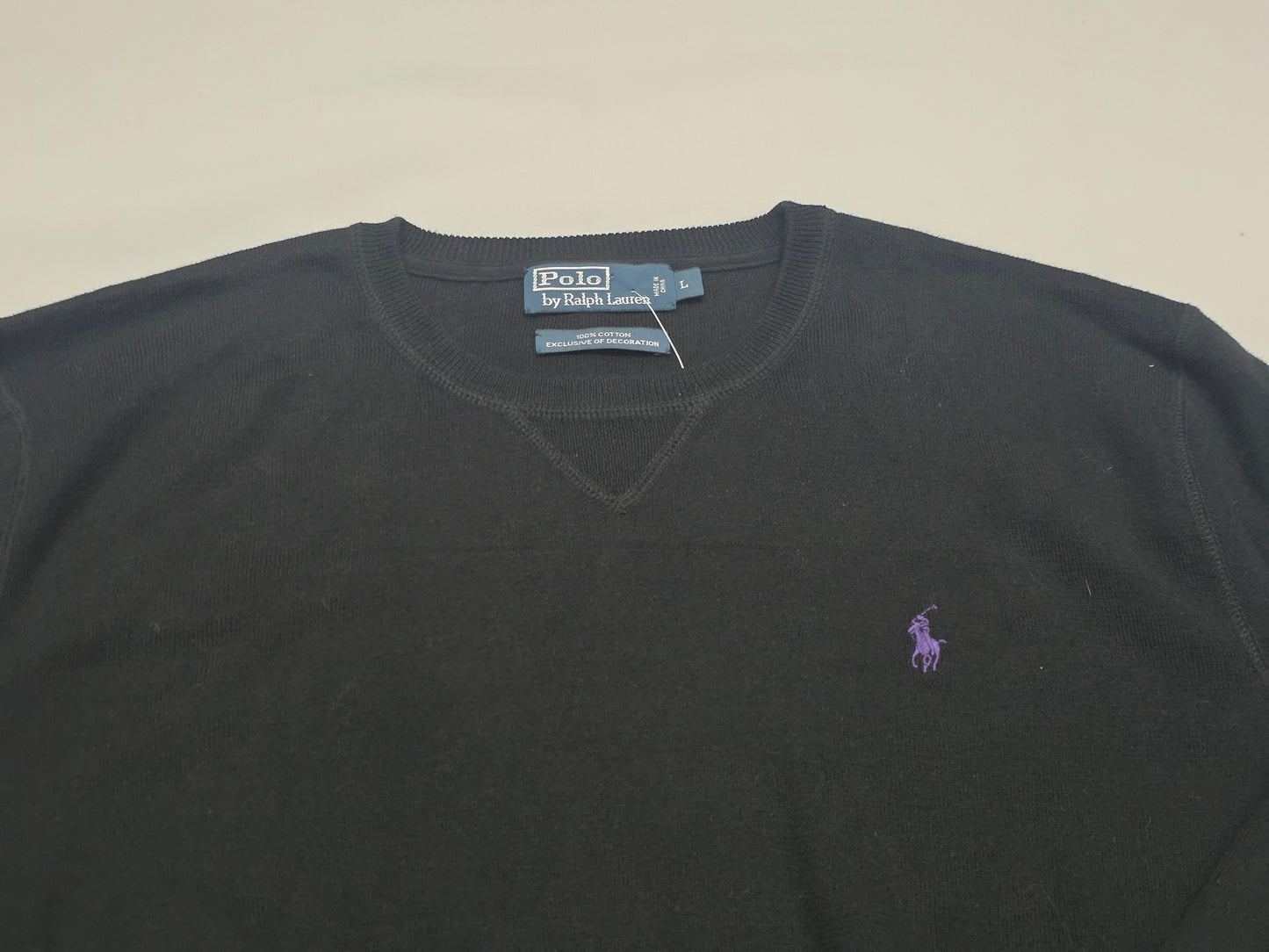 Sueter Ralph Lauren Grande L Negro Pony Morado (Usado)
