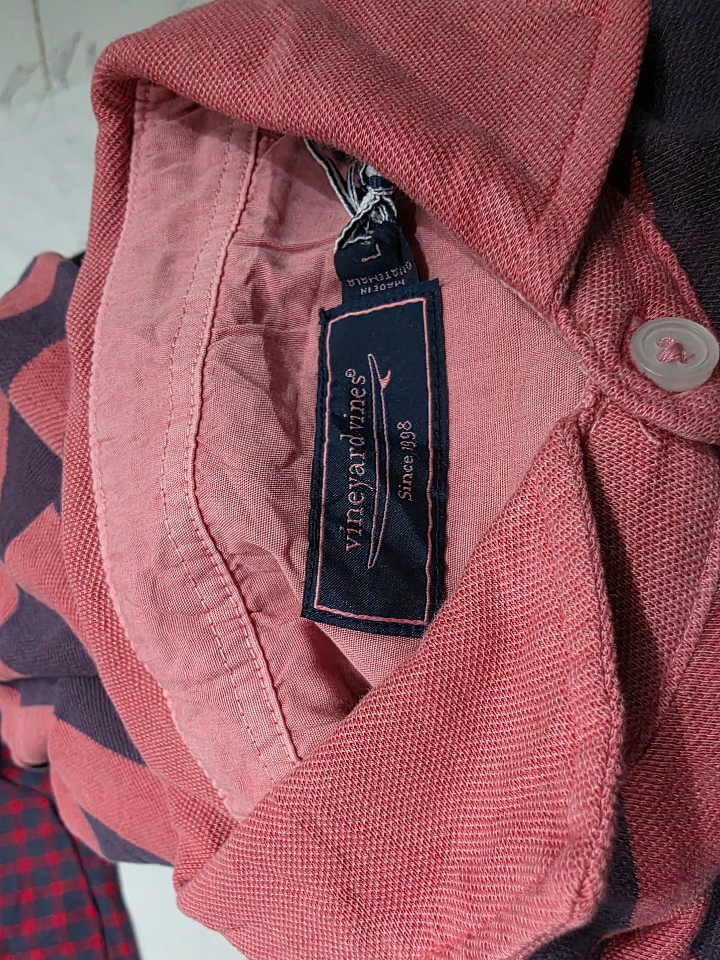 Playera Polo Vineyard Vines Grande L Coral Y Azul Lineas (NUEVO)