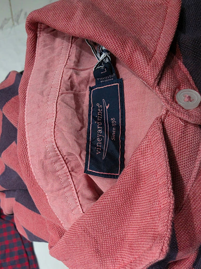 Playera Polo Vineyard Vines Grande L Coral Y Azul Lineas (NUEVO)