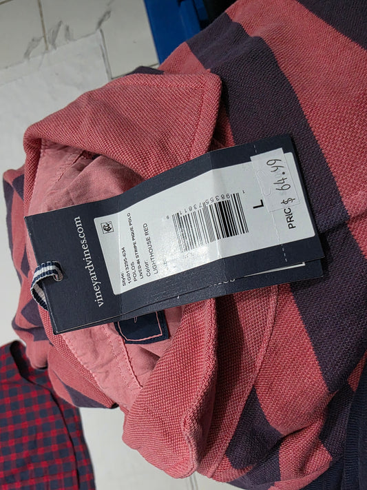 Playera Polo Vineyard Vines Grande L Coral Y Azul Lineas (NUEVO)