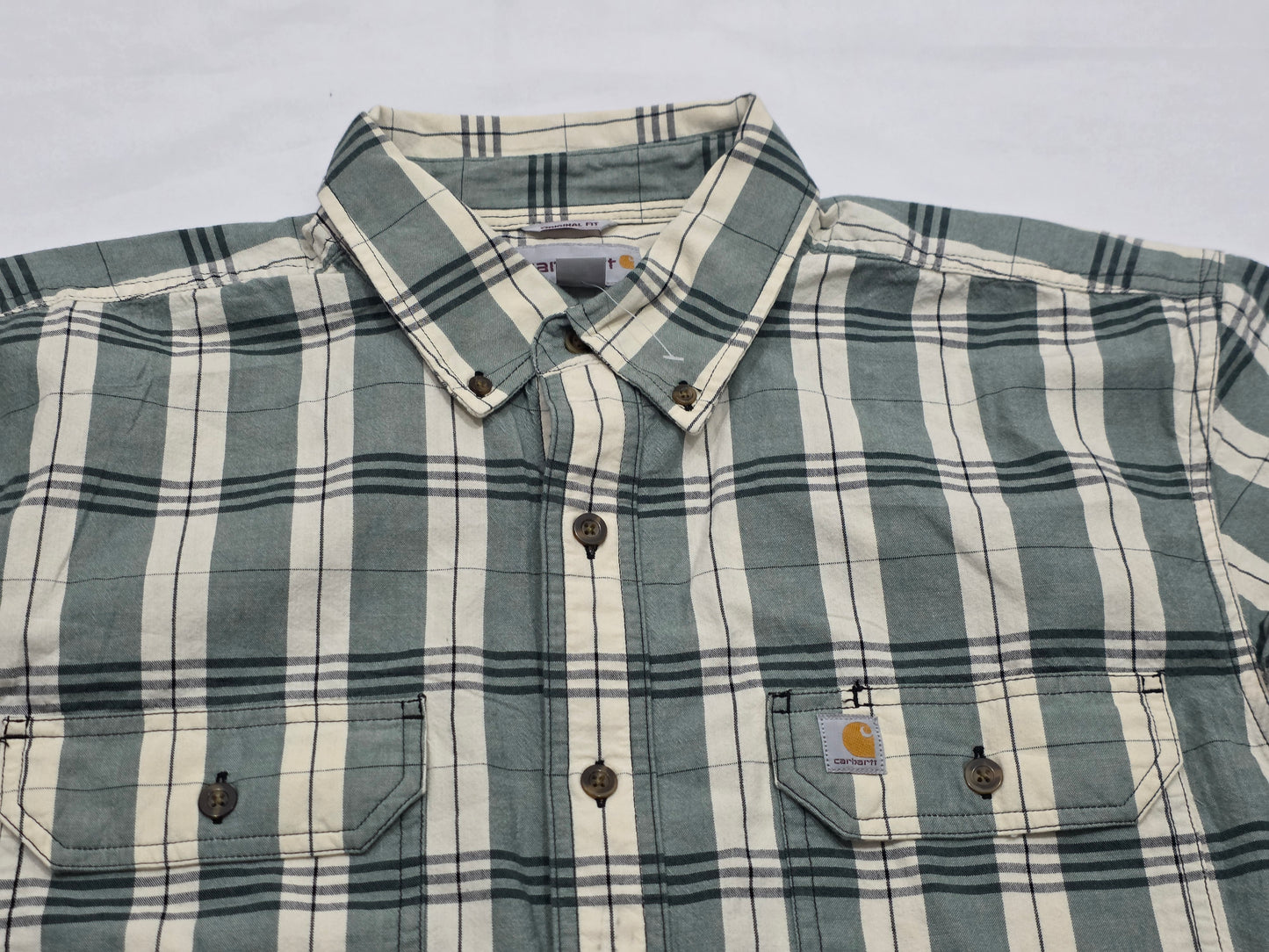 Camisa Manga Corta Carhartt Grande L Cuadro Beige Verde