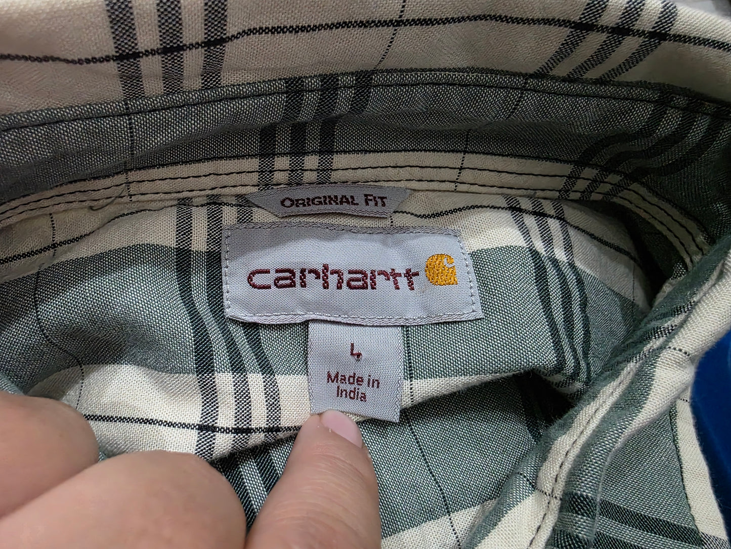 Camisa Manga Corta Carhartt Grande L Cuadro Beige Verde