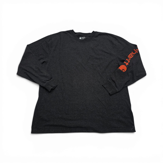 Playera Manga Larga Carhartt Xgrande Xl Gris Letras Naranja