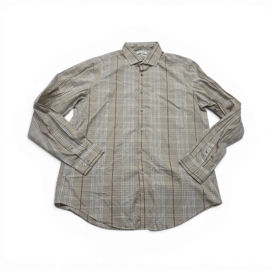 Camisa Calvin Klein Xgrande 17 1/2 36-37 Cuadro Cafe Slim